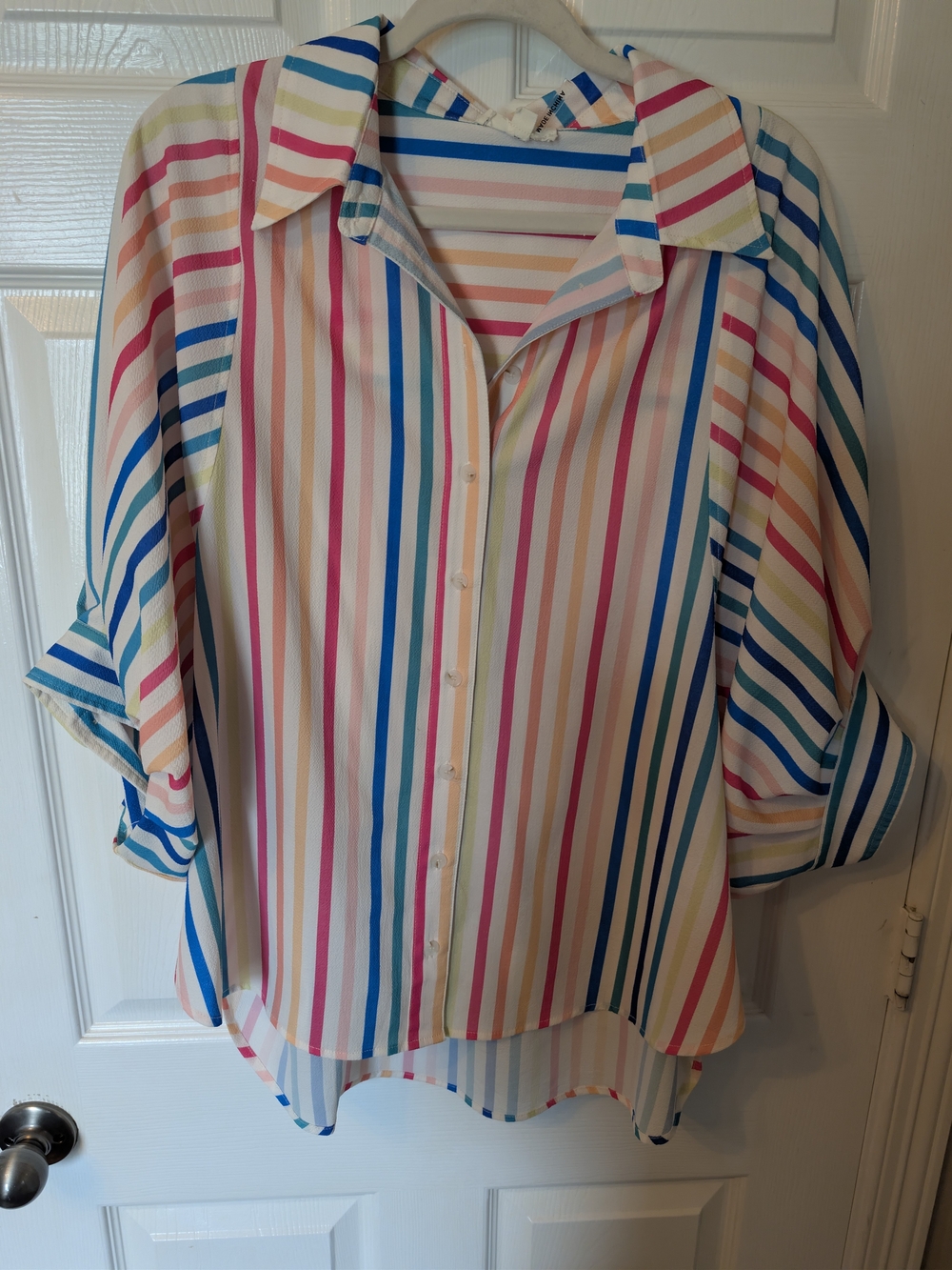 entro Multicolor Vertical Stripe Button-Front Blouse
